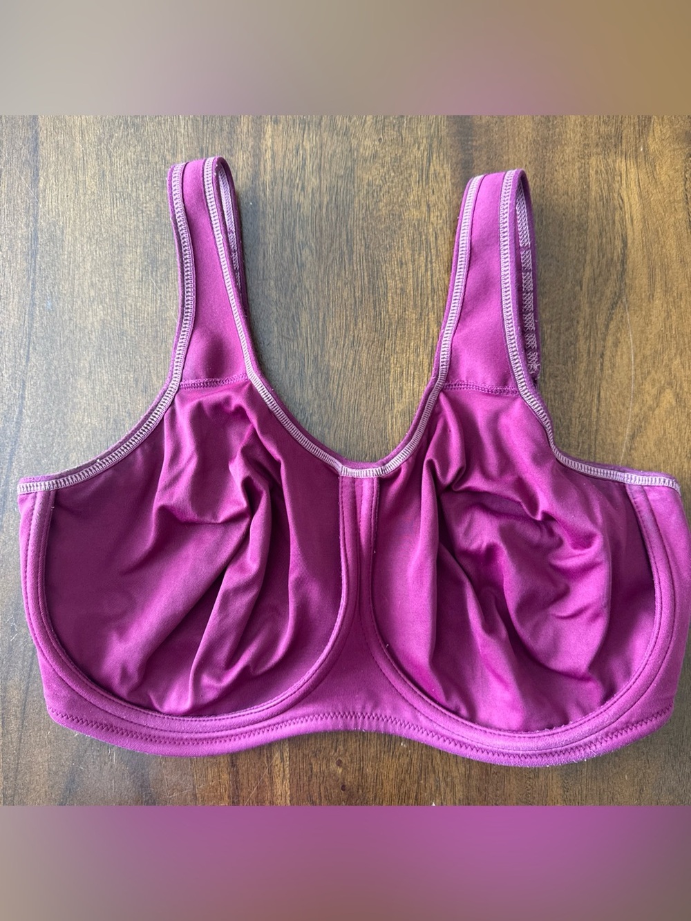 Wacoal 855170 Simone Sport Underwire Bra Burgundy 36G Full Coverage Back Close